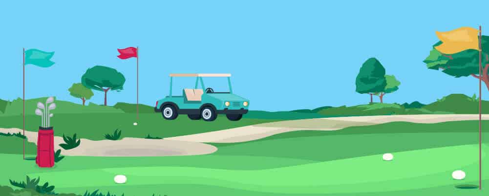 a parked golf cart on the golf course